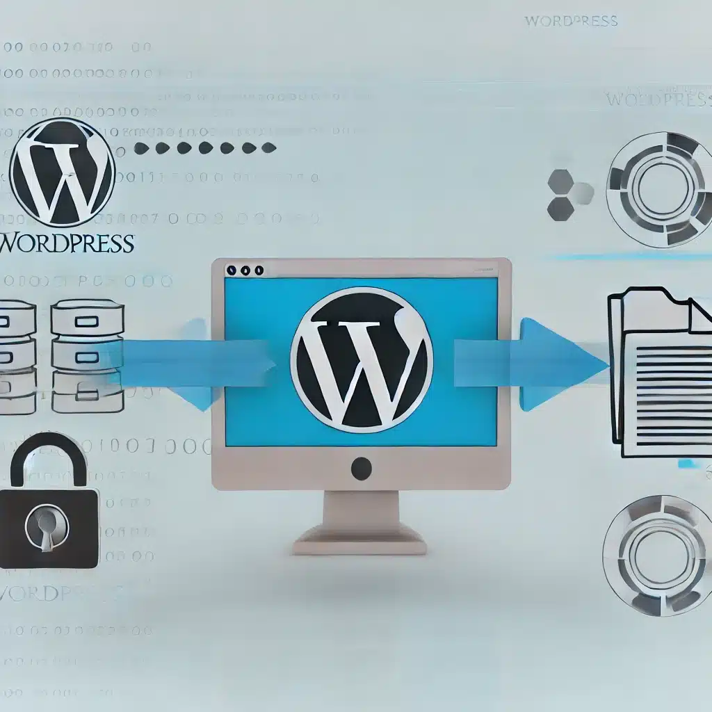 DALL·E 2024 08 30 14.41.31 A professional and modern illustration depicting the process of migrating a website to WordPress. The image should include visual elements like a comp